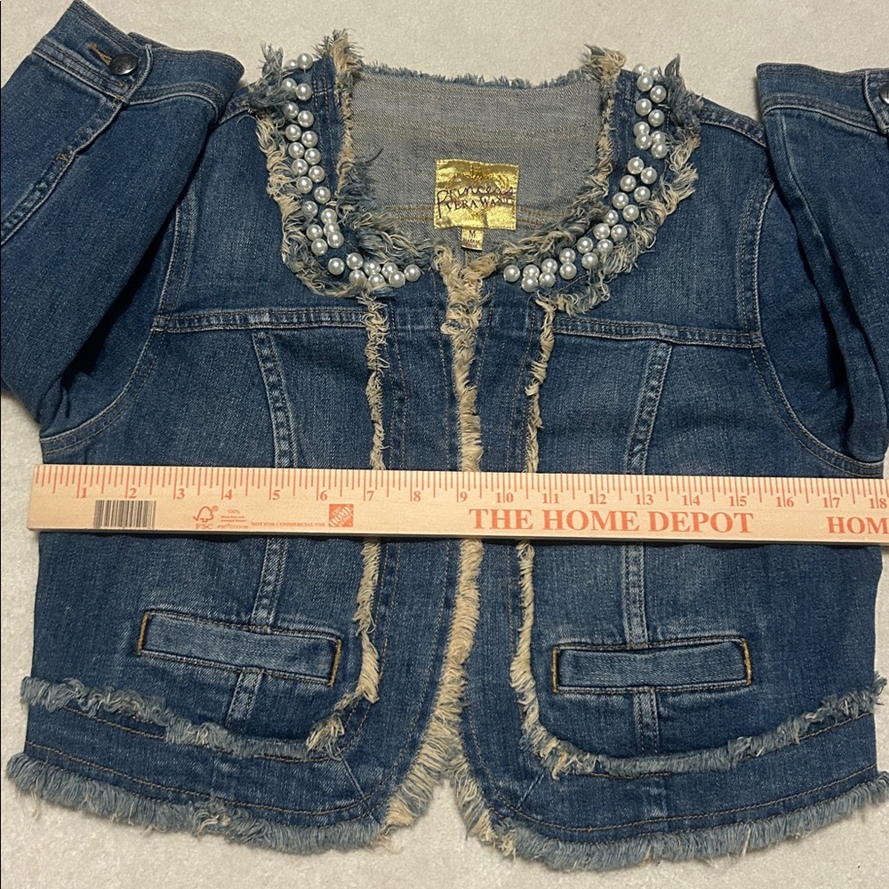 Vera Wang Princess Denim Jacket Embellished with Pearl Accents M - Picture 5 of 10